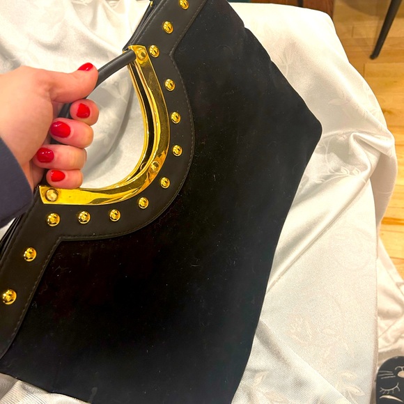 Black clutch with gold ::: Authentic leather - Picture 1 of 4